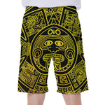 Black And Yellow Maya Calendar Print Men's Beach Shorts
