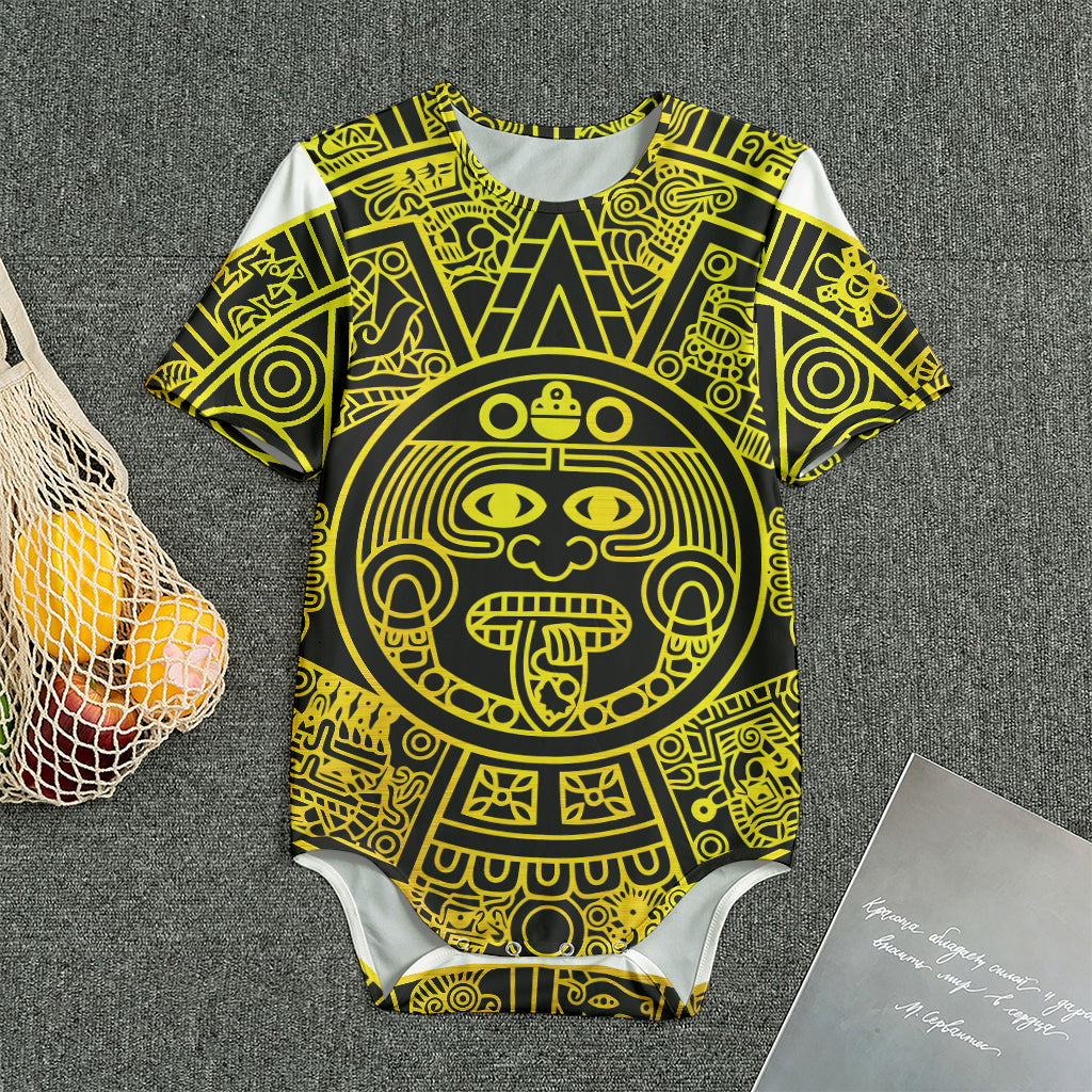 Black And Yellow Maya Calendar Print Men's Bodysuit
