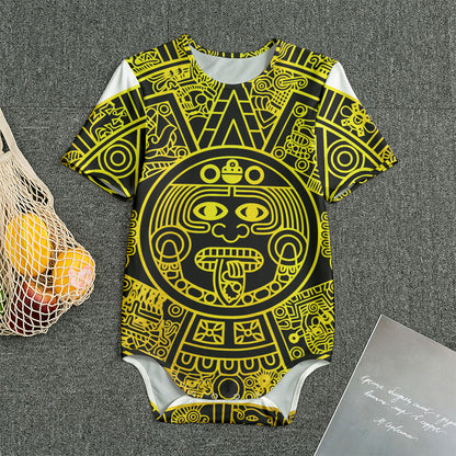 Black And Yellow Maya Calendar Print Men's Bodysuit