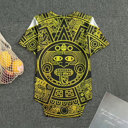 Black And Yellow Maya Calendar Print Men's Bodysuit