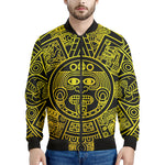 Black And Yellow Maya Calendar Print Men's Bomber Jacket