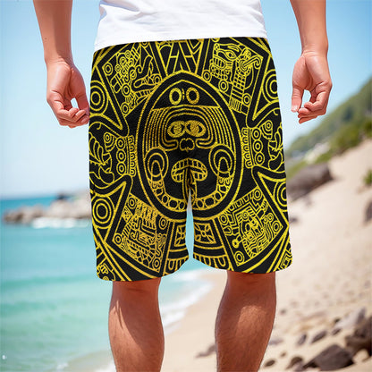 Black And Yellow Maya Calendar Print Men's Cargo Shorts