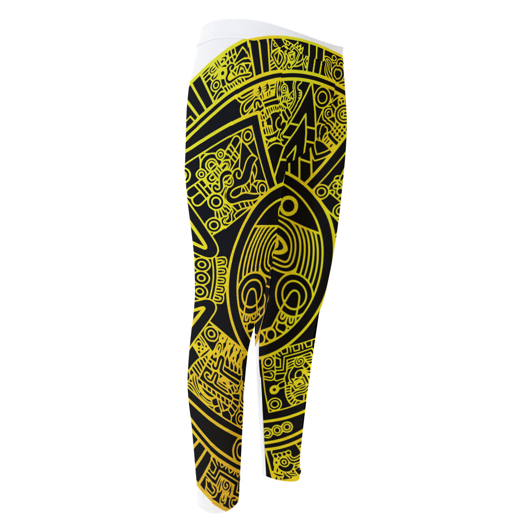Black And Yellow Maya Calendar Print Men's Compression Pants
