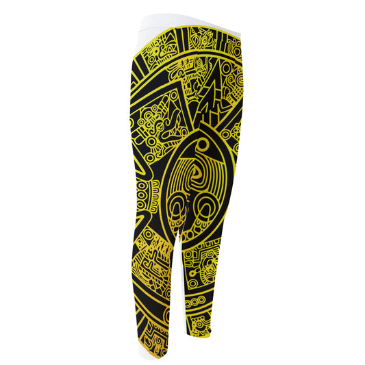 Black And Yellow Maya Calendar Print Men's Compression Pants
