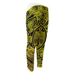 Black And Yellow Maya Calendar Print Men's Compression Pants