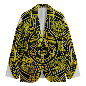 Black And Yellow Maya Calendar Print Men's Cotton Blazer