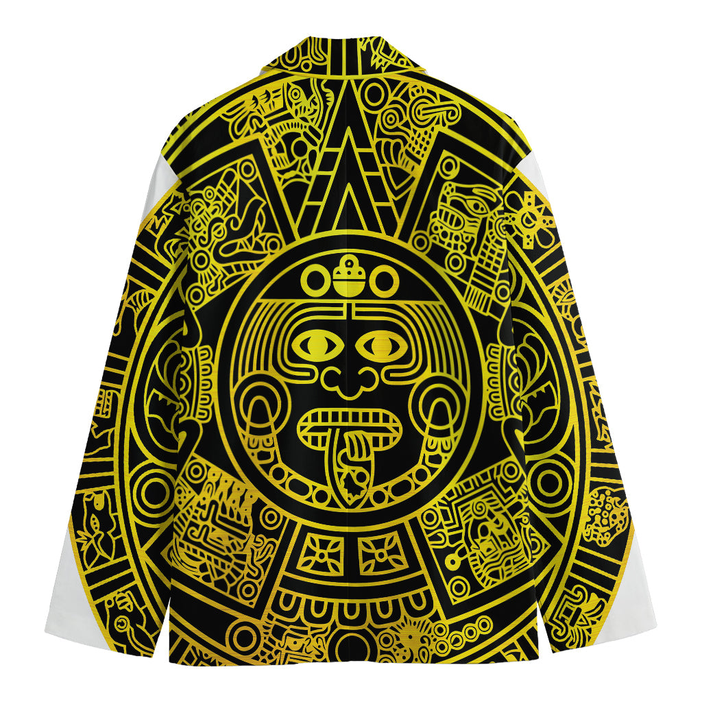 Black And Yellow Maya Calendar Print Men's Cotton Blazer