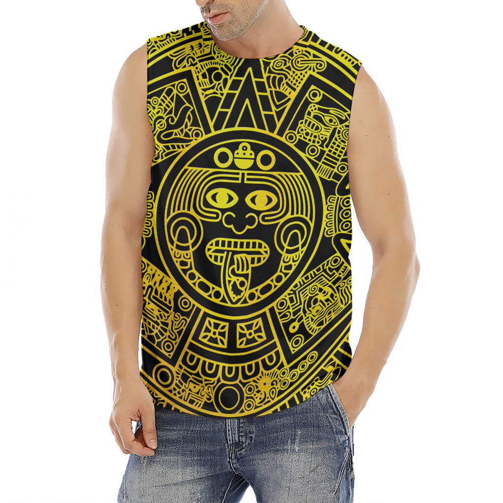 Black And Yellow Maya Calendar Print Men's Fitness Tank Top