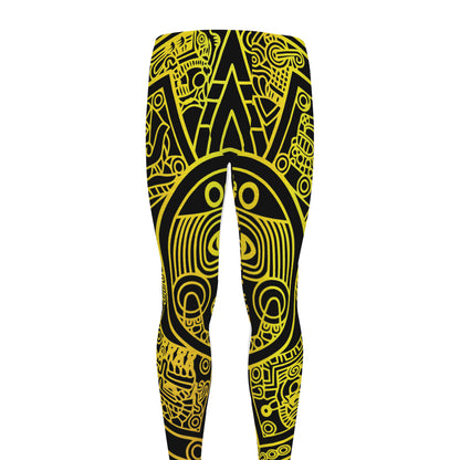 Black And Yellow Maya Calendar Print Men's leggings