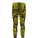Black And Yellow Maya Calendar Print Men's leggings