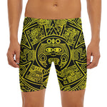 Black And Yellow Maya Calendar Print Men's Long Boxer Briefs