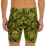Black And Yellow Maya Calendar Print Men's Long Boxer Briefs