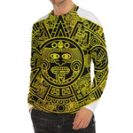 Black And Yellow Maya Calendar Print Men's Long Sleeve Rash Guard