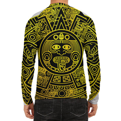Black And Yellow Maya Calendar Print Men's Long Sleeve Rash Guard