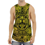 Black And Yellow Maya Calendar Print Men's Muscle Tank Top