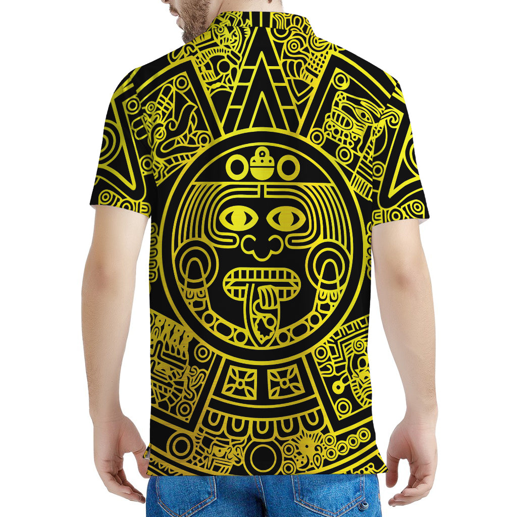 Black And Yellow Maya Calendar Print Men's Polo Shirt