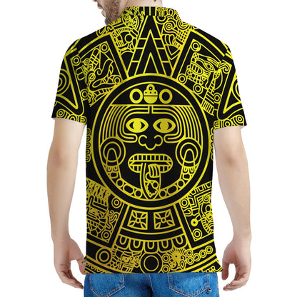 Black And Yellow Maya Calendar Print Men's Polo Shirt