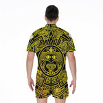 Black And Yellow Maya Calendar Print Men's Rompers