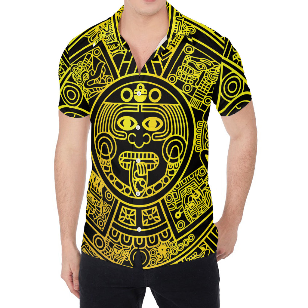 Black And Yellow Maya Calendar Print Men's Shirt