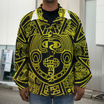 Black And Yellow Maya Calendar Print Men's Shirt Jacket