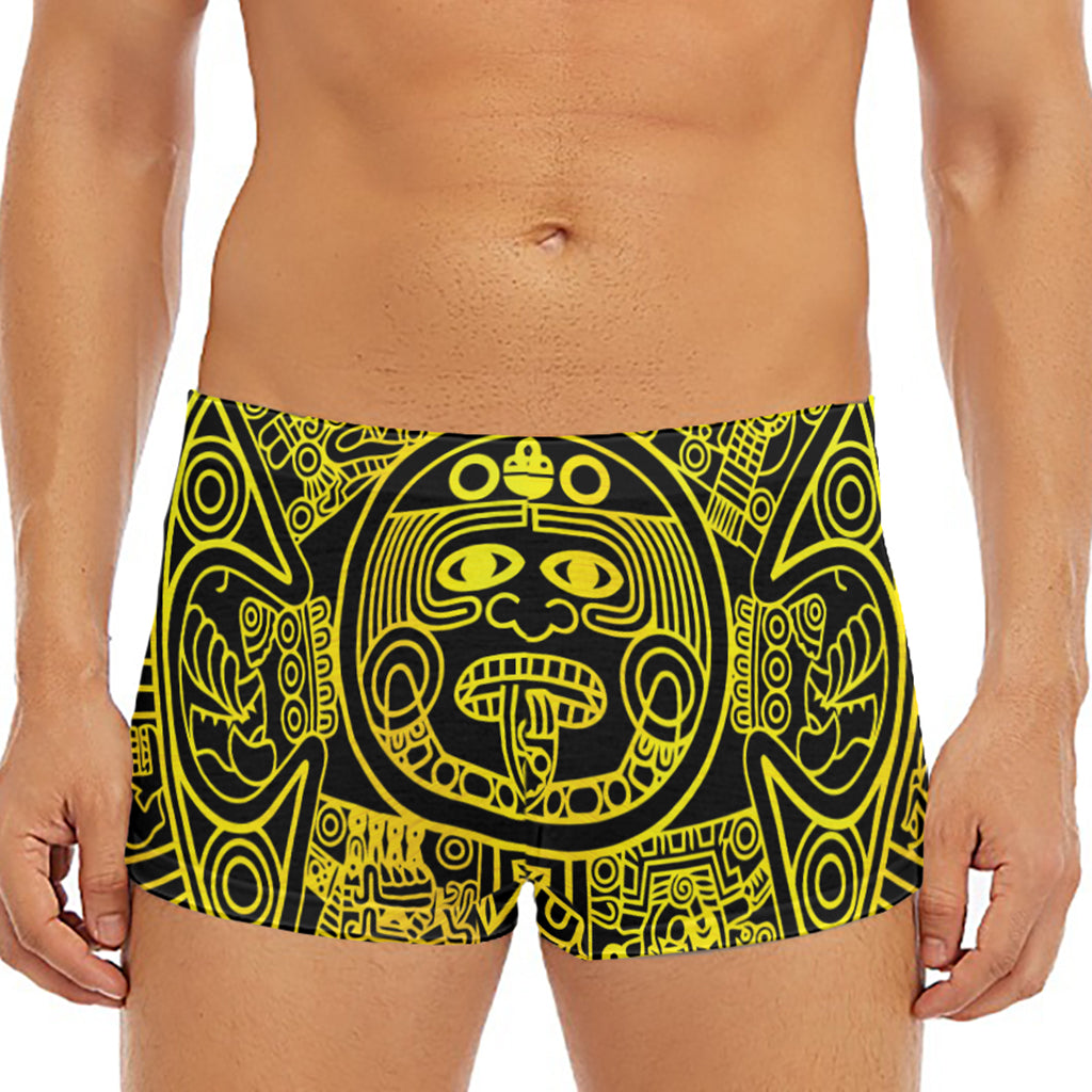 Black And Yellow Maya Calendar Print Men's Short Boxer Briefs