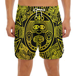Black And Yellow Maya Calendar Print Men's Split Running Shorts