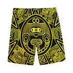 Black And Yellow Maya Calendar Print Men's Sports Shorts