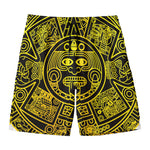Black And Yellow Maya Calendar Print Men's Swim Trunks
