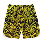 Black And Yellow Maya Calendar Print Men's Swim Trunks