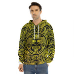 Black And Yellow Maya Calendar Print Men's Velvet Pullover Hoodie
