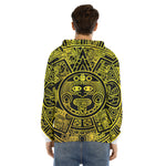 Black And Yellow Maya Calendar Print Men's Velvet Pullover Hoodie