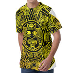 Black And Yellow Maya Calendar Print Men's Velvet T-Shirt