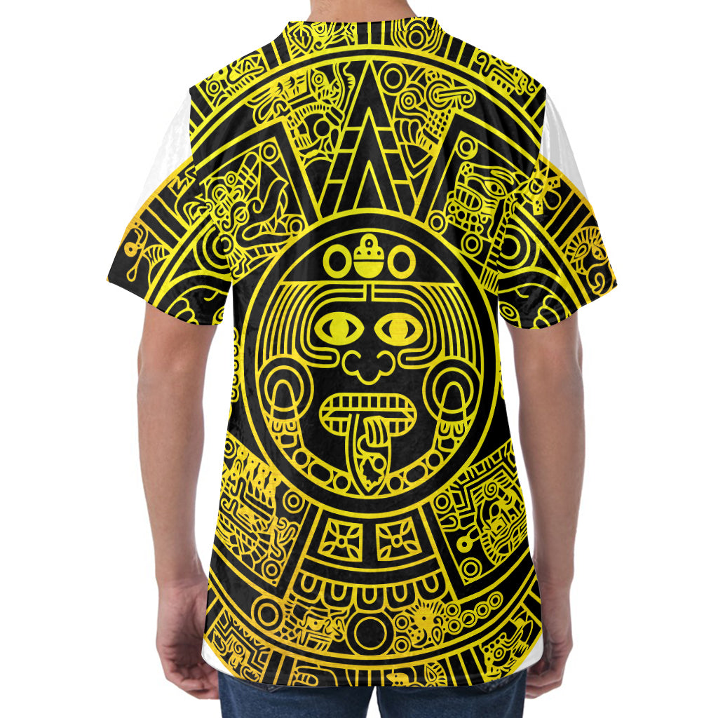 Black And Yellow Maya Calendar Print Men's Velvet T-Shirt