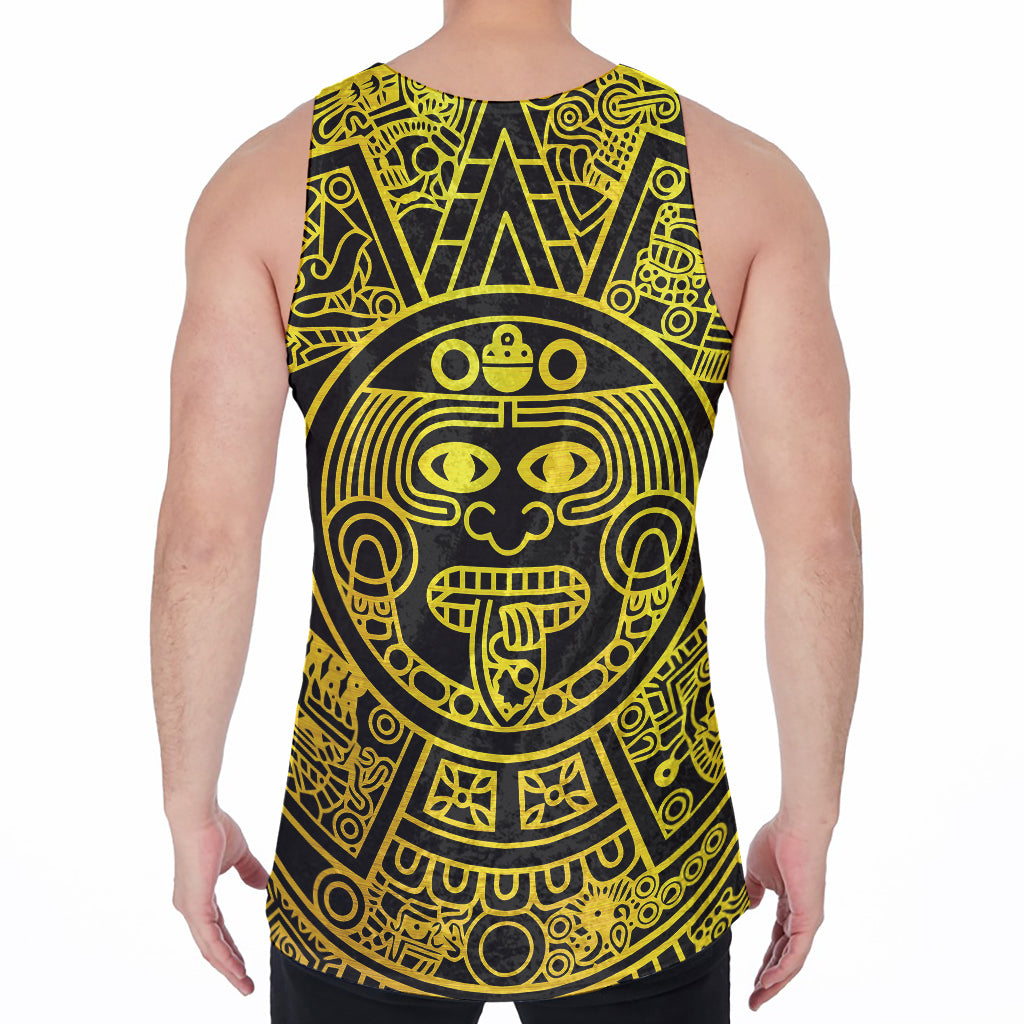 Black And Yellow Maya Calendar Print Men's Velvet Tank Top
