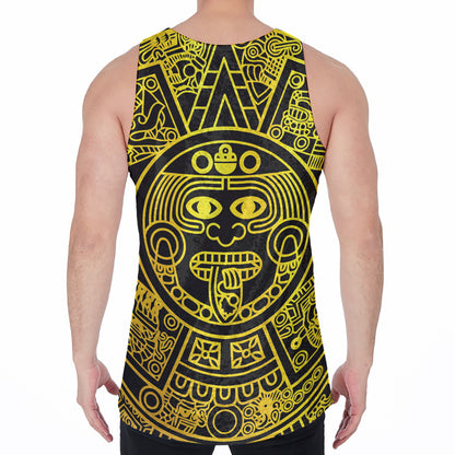 Black And Yellow Maya Calendar Print Men's Velvet Tank Top