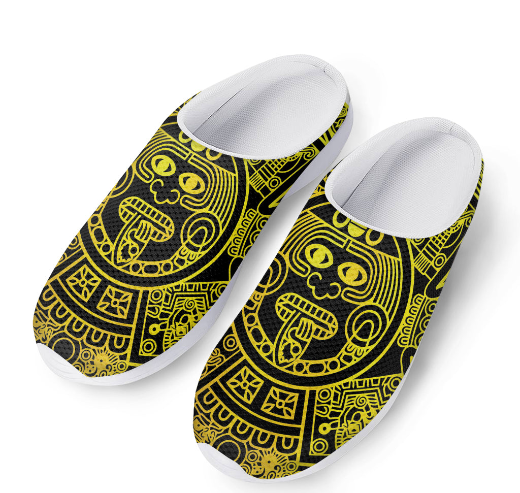 Black And Yellow Maya Calendar Print Mesh Casual Shoes