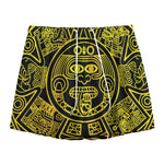 Black And Yellow Maya Calendar Print Mesh Shorts
