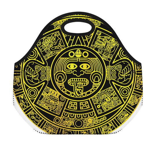 Black And Yellow Maya Calendar Print Neoprene Lunch Bag