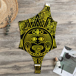 Black And Yellow Maya Calendar Print One Shoulder Bodysuit