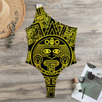 Black And Yellow Maya Calendar Print One Shoulder Bodysuit