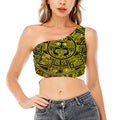 Black And Yellow Maya Calendar Print One Shoulder Crop Top