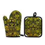 Black And Yellow Maya Calendar Print Oven Mitt And Pot Holder Set