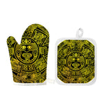 Black And Yellow Maya Calendar Print Oven Mitt And Pot Holder Set