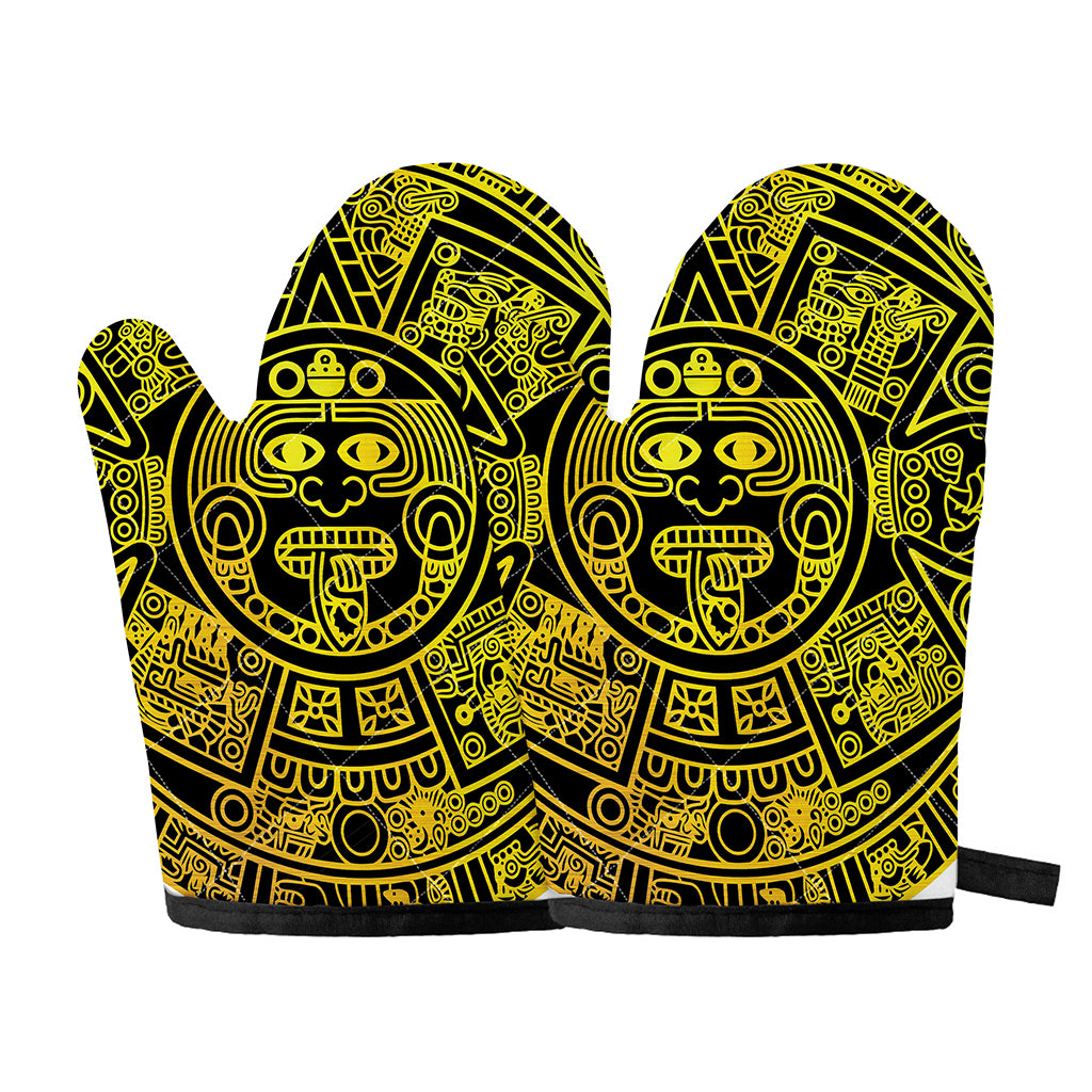 Black And Yellow Maya Calendar Print Oven Mitts