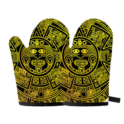 Black And Yellow Maya Calendar Print Oven Mitts
