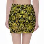 Black And Yellow Maya Calendar Print Pencil Mini Skirt