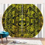 Black And Yellow Maya Calendar Print Pencil Pleat Curtains