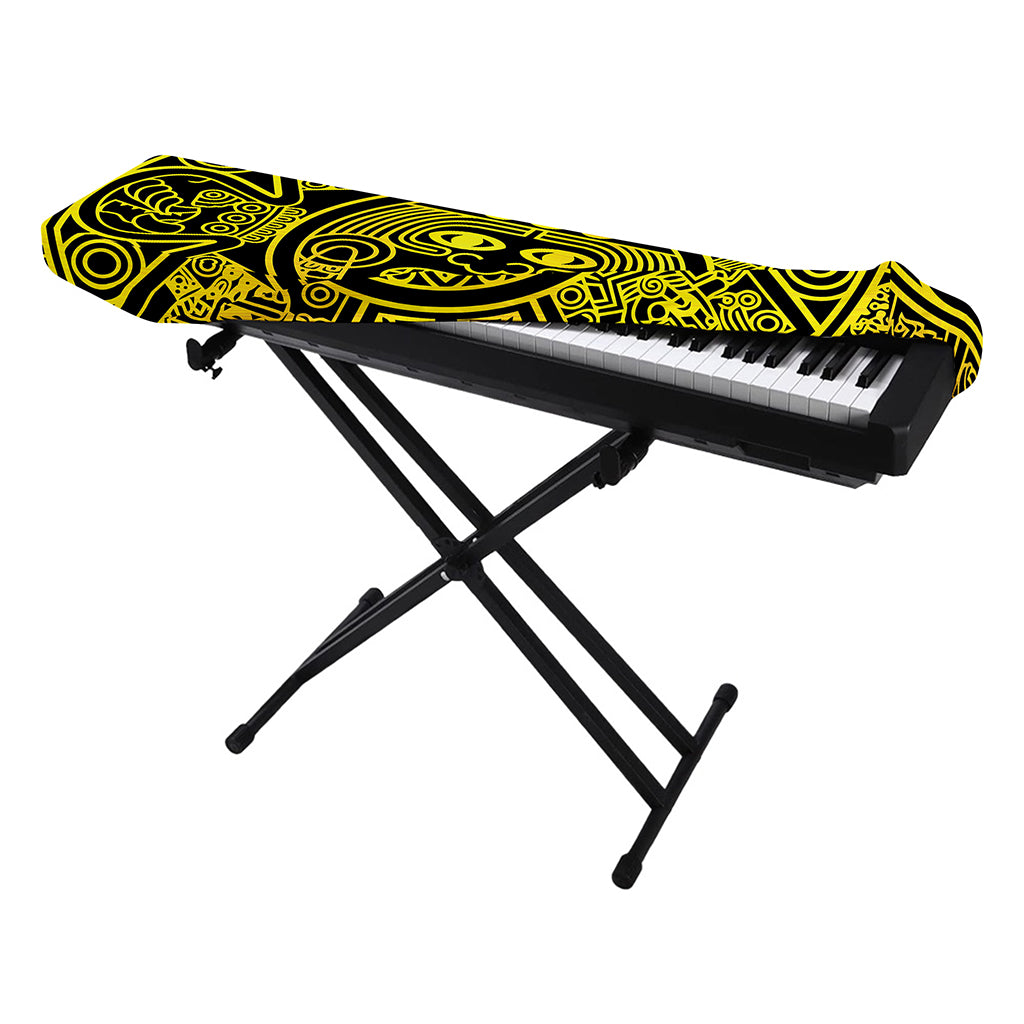Black And Yellow Maya Calendar Print Piano Keyboard Cover