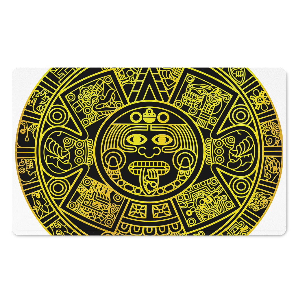 Black And Yellow Maya Calendar Print Polyester Doormat