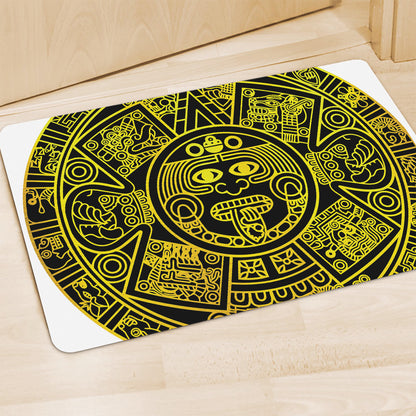 Black And Yellow Maya Calendar Print Polyester Doormat